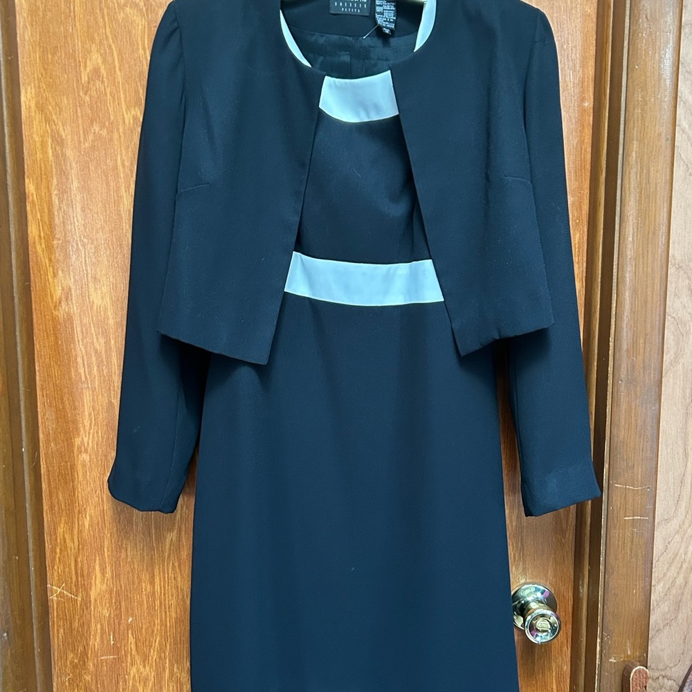 Liz Claiborne Navy Blue Midi Dress with Cream Accents